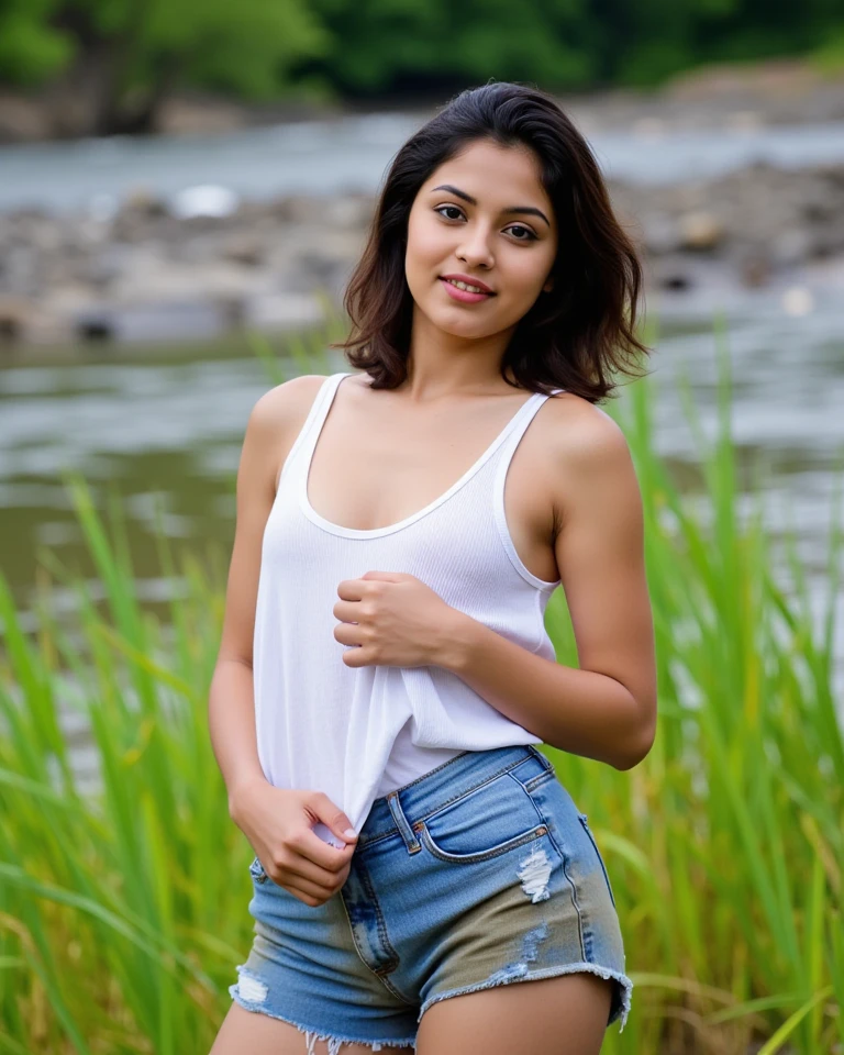 Foto RAW, DSLR, Color profesional graduado, BREAK photograph of 1girl, van1llal1nds, Light brown and shiny black hair, sonriente, con vestimenta elegante, foco nítido, HDR, 8K resolution, Detalles intrincados, Detalles sofisticados, Profundidad de campo, RAW analogue DSLR, fotorrealista, Mirando al espectador, seductor, mujer latina,