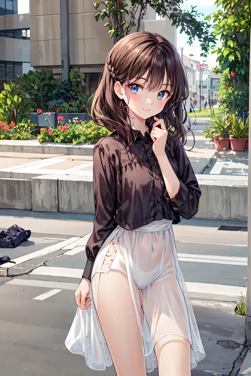 (masterpiece), Mature , sexy, After, Floral lace underwear, Natural light, realistic, camel toe, diffused light, Depth of bounds written, white skirt, vapor, (lift skirt),black underwear, (urination), lively , embarrassed expression, Public place