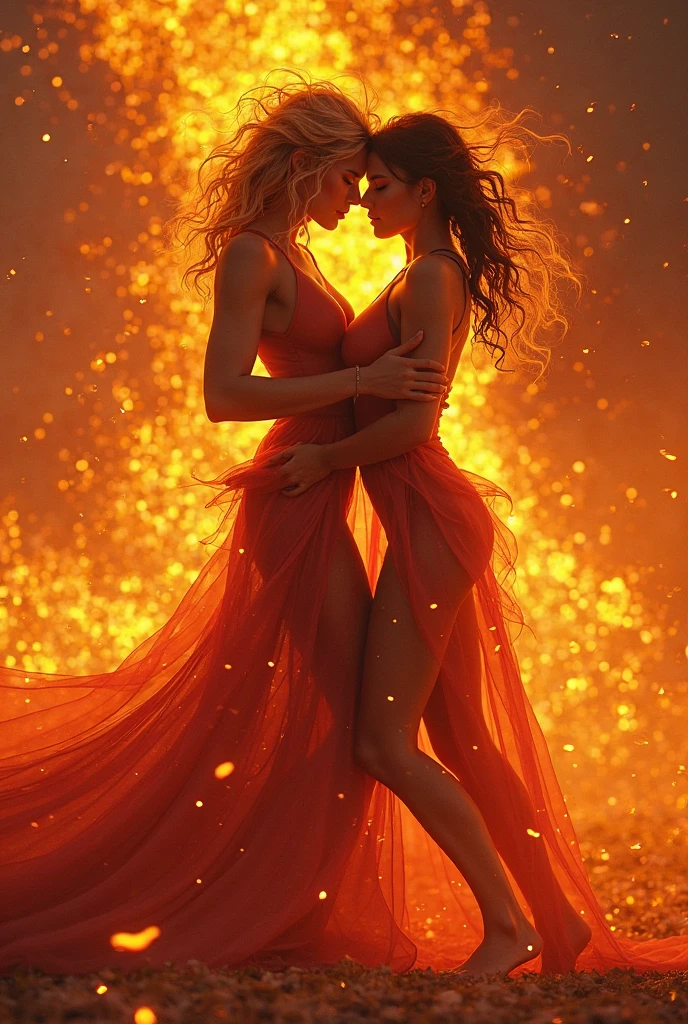 masterpiece，Highest quality，Rich in details，high resolution，flame/fiery的焰/flame，Dynamic Scene Scale 1.3，Romantic couple kissing in the fire，Firestorm，on fire，Bizarre fantasy image，Excellent skin texture，Magic Circle，Casting a Spell，strange，紫色strength，strength，fiery，meteor。