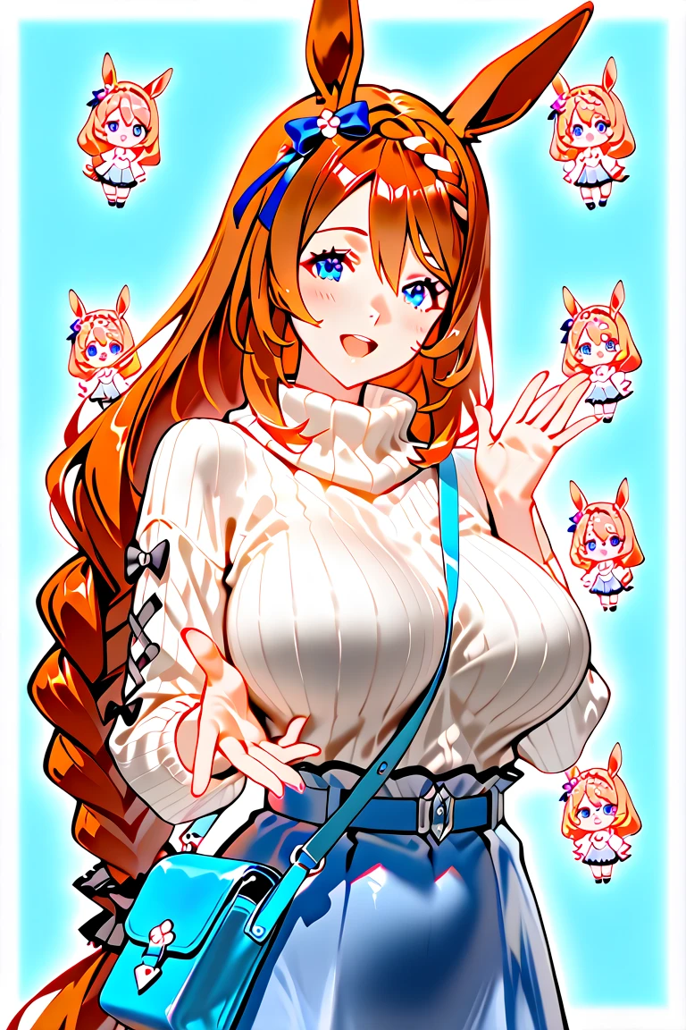 Anime Kawaii sexly Perfect Slim sensual body large breast and huge thighs, An intricate and highly detailed illustration of anime (Young girl) breasts big，Lop，sports attire，bra，clavicle，へそ，，a skirt，smiling, sweetheart, sexly :1.2)(Clean the skin)(glad)][(clothes inspired by &to quote;MINNIE&to quote;) , ILLUSTRATION FOR CHILDREN , clean backdrop]