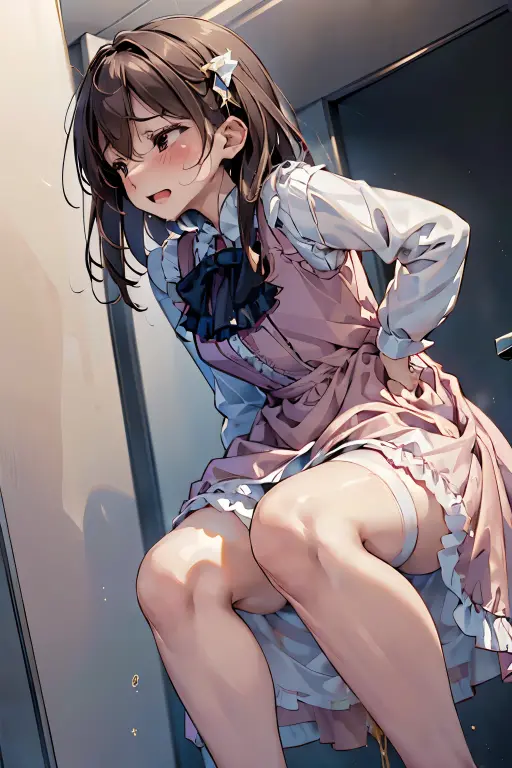 (8K, ultra-detailed, best quality, anatomically perfect body:1.5), (small breast:1.2), shiny skin, (1 girl), (have to pee:1.1), (urge to pee:1.2), (peeing self:1.4), (very desperate to pee:1.3), (takes to bathroom), (waiting for bathroom with line), standing, (Each one has a different blouse), (Each one has a different maxi peasant dress:1.4), petticoat, (Each one has a different short boots:1.1), (Each one has a different hair), (knees together and feet apart:1.4), (Rub each other's knees:1.2), (leaning forward:1.3), (hand between legs), (holding the crotch:1.5), (orgasm:1.5), (blush:1.2), (embarrassment:1.1), (impatience:1.4), (flustered:1.2), (fidgeting around:1.5), foot stomping, flowing sweat, (erotic waist twist:1.3), (panting), (breathless:1.4), Erotic feelings, (close eyes, closed mouth:0.8), (orgasm), looking away, from side, low_angle_human, (upskirt:1.3), nsfw,