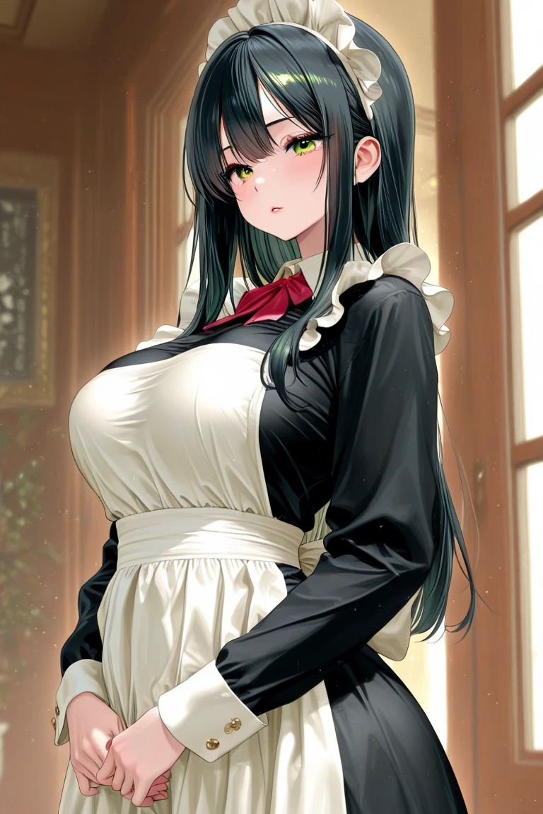 naked apron, Full Hand, Red Eyes, black hair, Silky skin, whole body, whole body pictures,Cleavage,clavicle, whole body pictures, 1 girl, 25 years old,Young women,beautiful Finger,beautiful long legs,beautiful body,beautiful Nose,beautiful character design, perfect Eye, perfect Face,expressive Eye,Perfect balance, looking at the audience,(Focus on her Face),shut up, (Innocent_Big Target_Eye:1.0),Light_Smile, Official Art,Very detailed CG unity 8k wallpaper, Perfect lighting,rich and colorful, bright_front_Face_Lighting,Light skin, (masterpiece:1.0),(the best_quality:1.0), Ultra-high resolution,4k,Very detailed, photography, 8K, HDR, high resolution, absurd:1.2, Kodak Portrait 400, Film Grain, Blurred background, Bokeh:1.2, Lens Light Halo, (Full of energy_color:1.2),Professional photographer, (beautiful,Target_Chest:1.3), (beautiful_Face:1.5),(narrow_waist),Smile, Happy