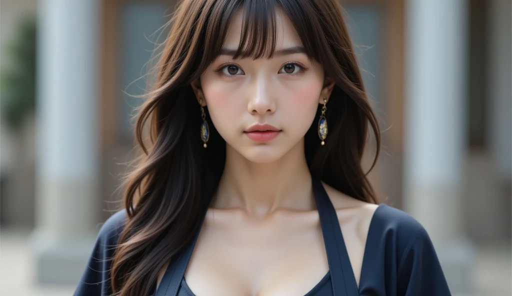 ((Best quality, 8k, masterpiece:1.3)),1girl,1,Asian,Real texture:1.3,(Background blur:1.1),Dress,Sweating,Wet hair,Tall and slender figure:1.2,(Hot summer weather),(street:1.3),Highly detailed face and skin textures,Exquisite eyes,Long eyelashes,Double eyelids,Skin Whitening,happy,Various lenses,Beautiful breasts