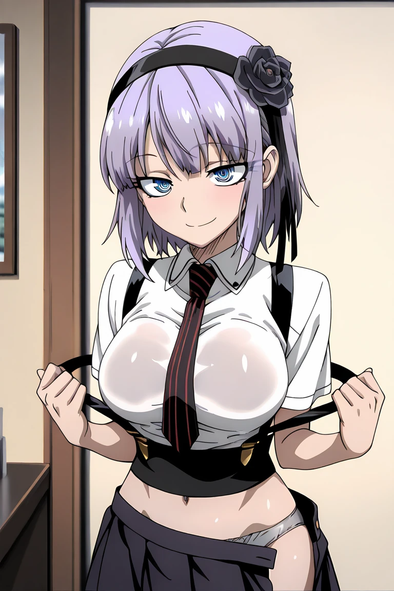1girl, nsfw, hotaruXL, SHIDARE HOTARU, PURPLE HAIR, HAIRBAND, HAIR FLOWER, HAIR ORNAMENT, BLUE EYES, SHORT HAIR, F empty eyes, large breasts, nipple, Walking, Cooking Classes, frozen, Wet, crying, Naked, (1girl) Blank look, Peeing, lactation, projectile lactation