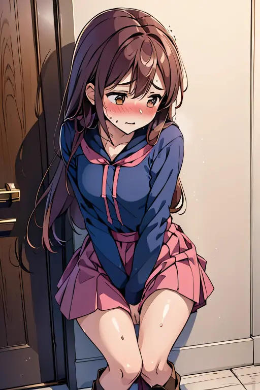 (ultra-detailed, best quality, anatomically perfect body), (small breast:1.3), shiny skin, (Various girls), girls from 15 to 25 years old, (have to pee:1.1), (urge to pee:1.3), (very desperate to pee:1.2), bladder full, (restroom entrance), waiting for restroom with line of girls in queue, (standing), (Each one has a different tops), (Each one has a different long skirt:1.5), (Each one has a different footwear), (Each one has a different hair), various bag, (knees together and feet apart:1.3), (Rub each other's thighs:1.3), leaning forward, (hand in panties), (hand between legs), (holding the crotch:1.3), (nose blush:1.3), (embarrassment1.4), (impatience:1.6), (flustered:1.4), (fidgeting around:1.1), flowing sweat, (parted lips), (erotic body twist:1.4), (breathless:1.2), (closed eye:0.9), looking away, crisis, (from side:0.6), (from below:0.4),