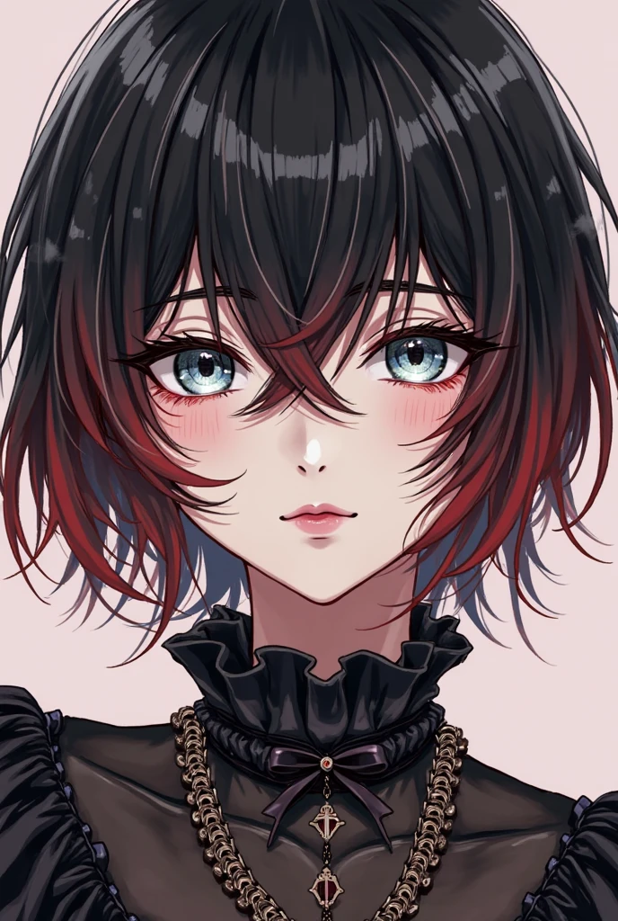 ((masterpiece,Highest quality)),One girl,Beautiful attention to detail, Detailed face, (whole body:1.2), White short hair, Red eyes,Mid-chest, (Black background:1.2), petal, Shadowed face, 