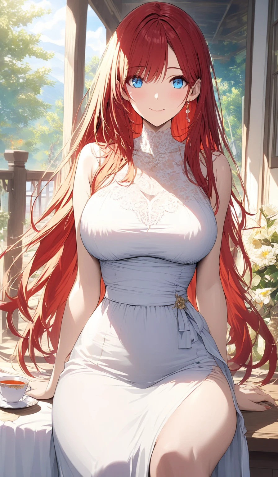 (masterpiece, best quality:1.2)((coral brown hair))((emerald green eyes)),solo,1girl,monika(doki doki literature club), animal_ears,(standing_fox_ears),hair_between_eyes, casual_clothing, , sleeveless_shirt, ((summer dress))