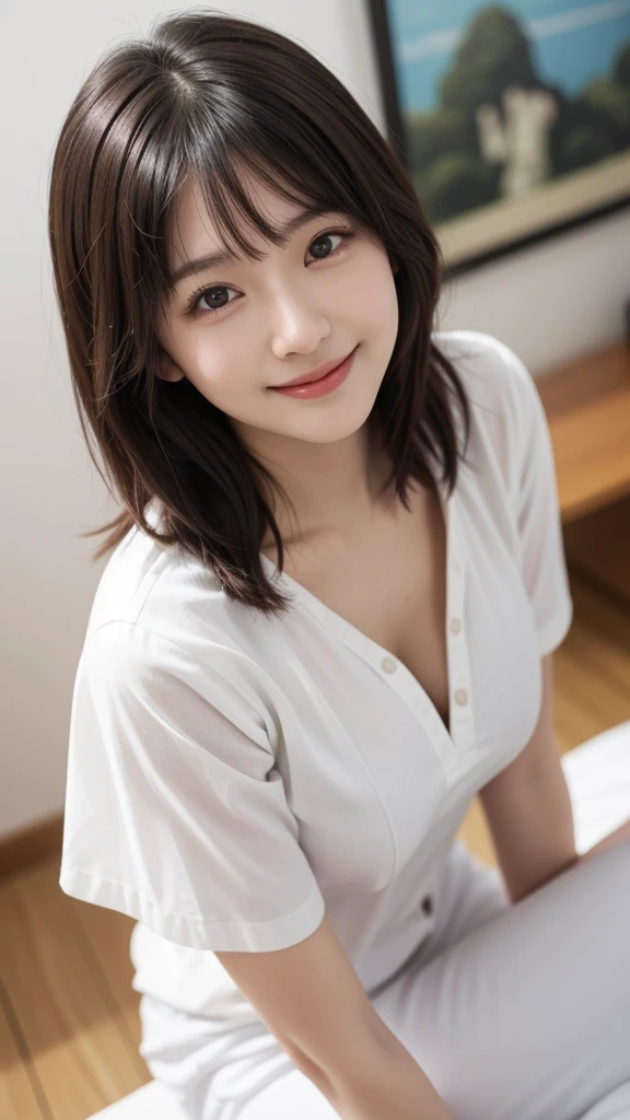 Pee (incontinence: 1.47), fashion trendy beautiful and attractive woman, gentle and attractive Chinese beautiful woman, Korean (kpop idol), delicate and sexy collarbone, attractive oval face, double eyelids, smart [peach] flower eyes, pink lips, small nose, bare shoulders, focus on face, [[face close-up], ultra high definition, super detail, White off-shoulder lace shirt, (((white lace panties), fresh and impressive, natural (large: 1.25), (kneel on the ground), (legs wide open), (legs spread), (from a low angle), (upright 1.5), (shiny skin: 1.4), (low angle)), perfect figure, areola, cleavage, armpit wrinkles, (floor urine)), (NSFW: 1.05), ( Showpiece, top quality, high precision)), one girl, (big, photorealistic: 1.4), (slightly above the camera, looking up at the camera, looking up, looking up at the camera, staring at the camera))), solo, solo, white background, snow-white background, mouth closed, happy smile, pretty black hair, short hair, big eyes, pronounced double eyelids, eyelashes, ears out, long neck, long neck, Absolute area, ((close-up of face, short hair with bangs)), 19 years old, attractive proportions, shiny skin, clean collarbone, golden ratio face, perfect face, teardrop mole, chest mole, bangs, clean bangs, beautiful bangs, lip gloss, thin lips, white skin, undressed, big breasts, small face, staring at the camera a little upwards, ((smiling a little at the camera, really nothing pure white background, very big, big big, big breasts)), ((((uniform, shirt))))