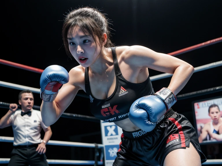 Girl getting punched in the belly, the fist going through girl belly
