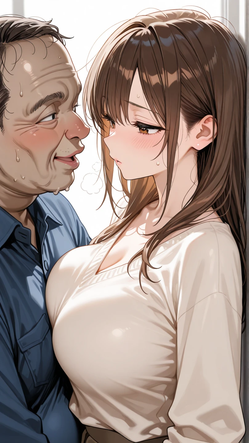 (One very small girl, A fat middle-aged man:1.2), Completely naked, blush, French kiss, hug, ((Big Breasts)), office, Very detailed, High resolution, 4K, masterpiece, High resolution、(tears:1.8)、(rape)、Straddle a man、