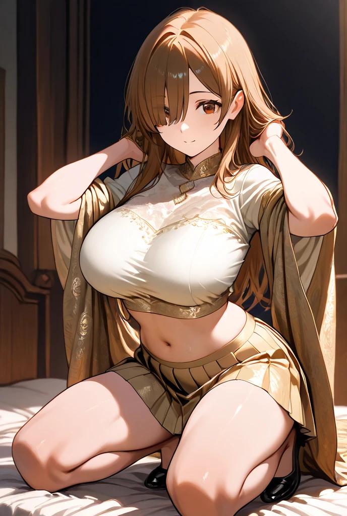 (masterpiece, Highest quality), Mature Woman,23 years old, Brown Hair, (Upper Body:1.3),(From below:1.5), (sealed:1.4),Ass Focus,Open your mouth, Embarrassing ,blush,(Spread your legs:1.3),(Please put your feet up),(Camel Toe:1.3), Chunli:1.4, (Brown eyes:1.7),eyeliner, lipstick, Compensate, Pink Lips, Large Breasts,blue dress, boots, bracelet, (brown pantyhose), Chinese dress, chinese garment, Cross-lace shoes, dress, Gold frame, jewelry, pantyhose, Pelvic Curtain, Puff sleeves, sash, Short sleeve, Side slits, spiked bracelet, spike, White footwear, Highest quality,Best image quality,Perfect Anatomy,masterpiece,Very detailedな,beautiful,super high quality, Highest quality,High resolution, Very detailed,Game CG,Dutch Angle ,細部へのbeautiful配慮,visual,looking at another