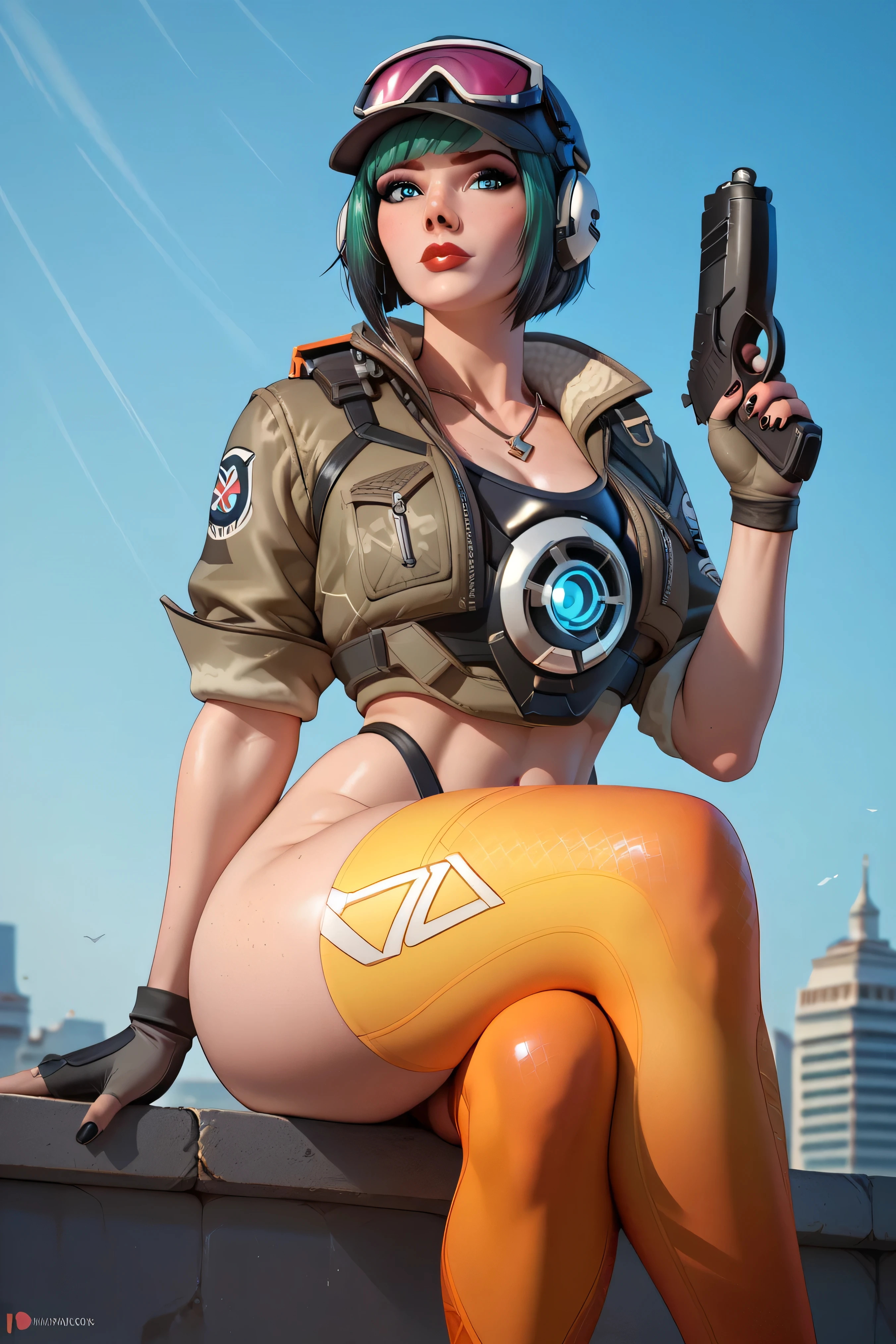 score_9, score_8_up, score_7_up, score_6_up, low angle, score_9. score_8_up, score_7_up, score_6_up, score_5_up, score_4_up, Ela, ela elite \(Rainbow Six Siege\),ela, ela \(Rainbow Six Siege\ HD, perfect masterpiece,score_9, score_8_up, score_7_up, score_6_up, score_5_up, score_4_up, score_8_up, score_7_up, Freckles, fFaceDetail, beautiful face, high detailed face, curvy body, jewelry, necklace, make up, bimbo lips, perfect eyeliner, black nails, black lips, fingernails, fingerless gloves, eyeshadow, lips, red lipstick, fat ass, fat breast green hair , bob cut hair, red blush, fat ass, fat breast, holding a pistol
OTracer, 1girl, blue eyes, short hair, looking at viewer, (overlooking the city from a rooftop bar at night, chic outfit, sitting)