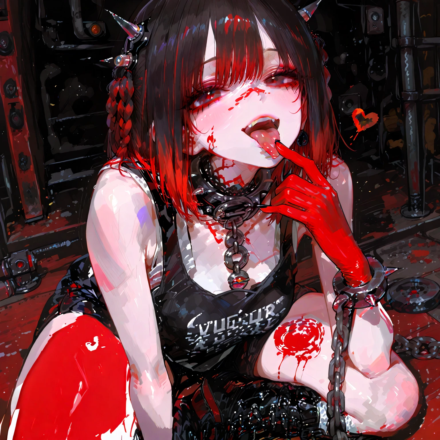 Ultra-realistic 8k CG, masterpiece, best quality, (photorealistic:1.4), absurdres, extremely detailed, real hair, life-like, horror scene, dark setting, provocative pose, girl covered in slime, fingering pussy, D.Va, Overwatch, very skinny, goth girl, rolling eyes, wet goth clothes, choker, high shoes, fishnet, skull print, goth gloves wet, squirt, squirting everywhere, very horny, heart pupil, tongue out, drool flowing from her mouth, aphrodisiac, long black nails, large tattoo, tight pussy, very sweaty body, wet breasts, wet pussy, blood coming from her pussy, her pussy is bloody, small breast, small ass, masturbating, tired of masturbating, bare breasts, nipple pierced, gothic accessories, gothic neck belt, gothic belt, pierced wolf ears, long wolf tail, pierced nose, on the bed, wetting bed, useing dildo, ahegao face, blush, Embarrassed, wet, wetting, she squirts everywhere, she is short, 100cm tall, vibrating, final setting vibrator, remote_play, remote_vibrating, female masturbation, She hornily tells me "fuck me darling", she too much squirts everywhere, she wet everything with her pussy juice, She was going to faint while fingering her own pussy, sleepy, panicking