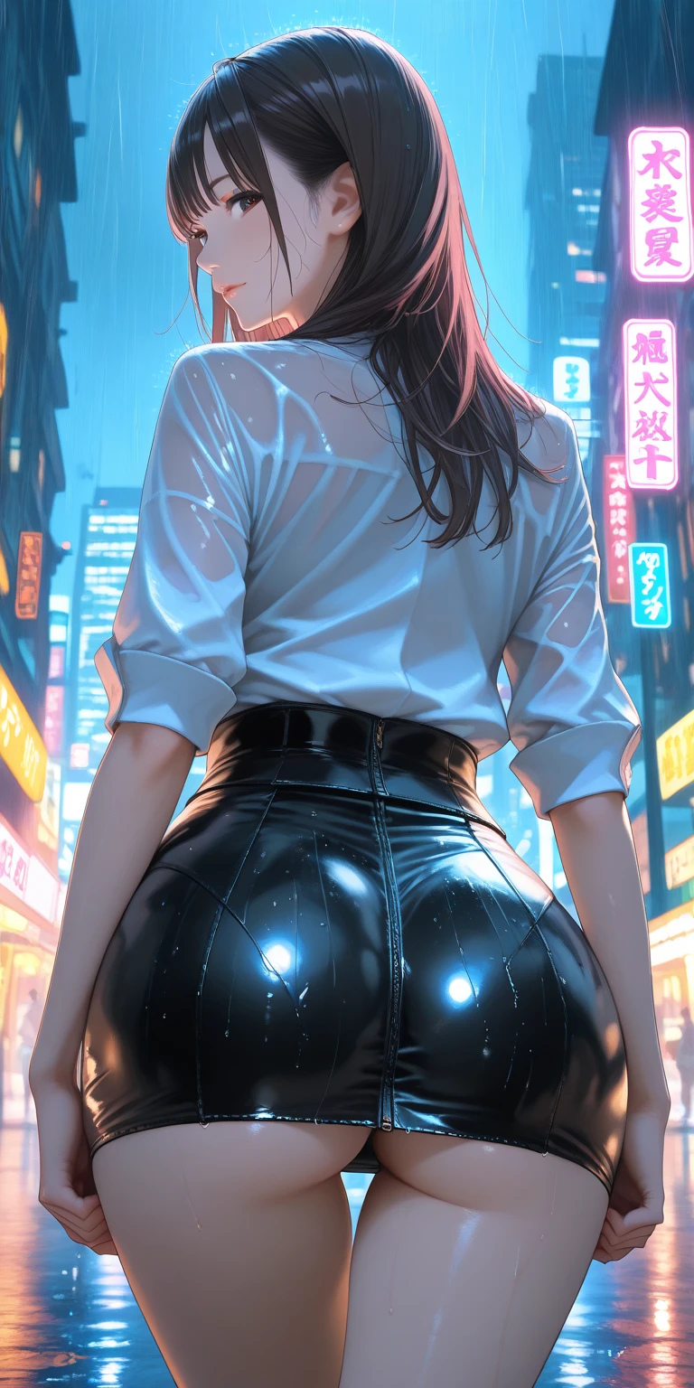 Ultra-realistic 8K CG,Perfect face,Impeccable,a masterpiece of,professionalartwork,famousartwork,Perfect face,beauitful face,Beautiful eyes,eyewear on the head, sun glasses,matured female,Mouth closing,ssmile,moisty,professionally lit,(((Perfect female body)),(Behind the arm),Show your ass,large pubis hair,独奏,a skirt,Be red in the face,seductive appearance,Very detailed(Torn white shirt:1.5),Thick thighs,Modern bedroom,the night,A modern cyberpunk city), Short Hair Hair, beautifullydetailedbackground, depth of fields, BDSM, dent in the skin, fullllbody, The shirt, lacepantyhose,looking looking at viewer,