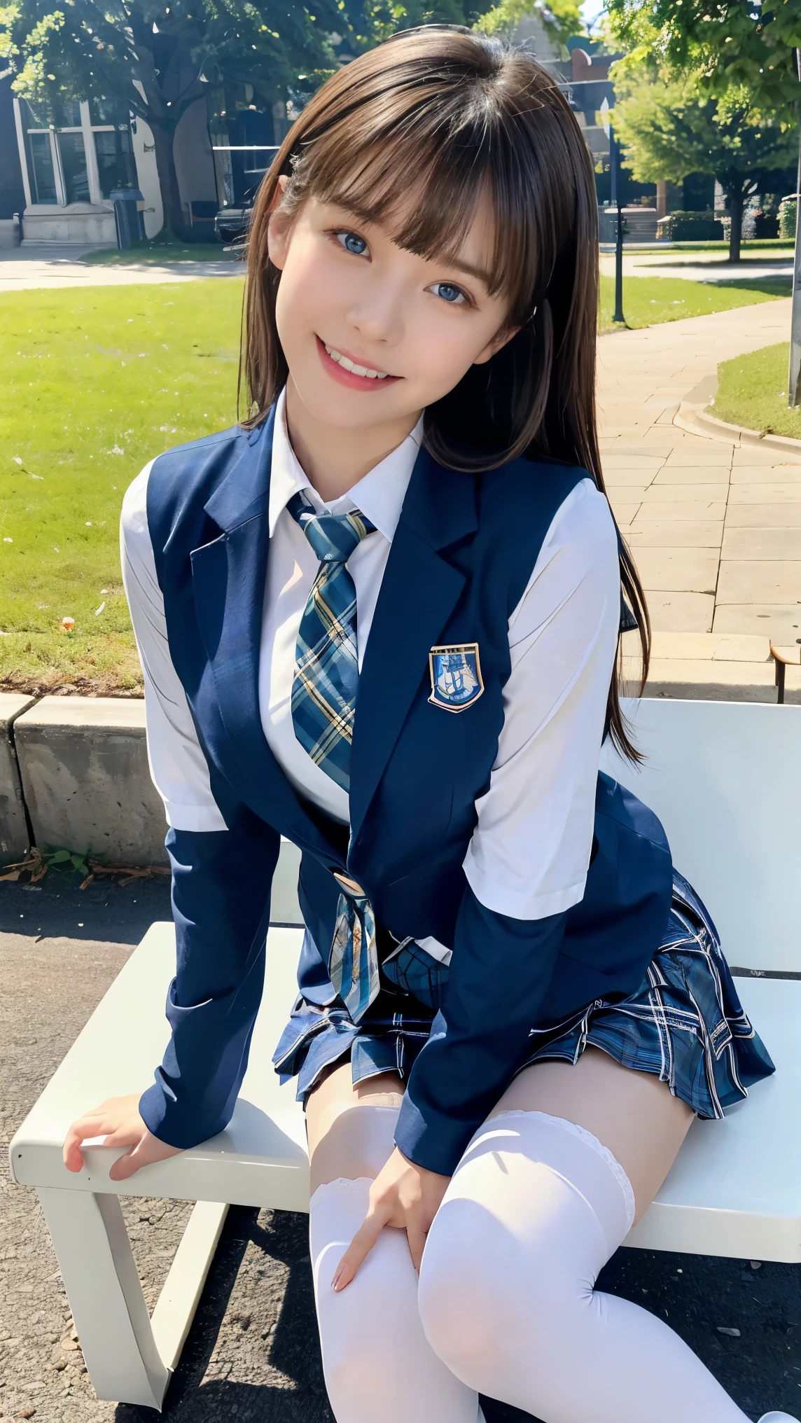 (8K), (Best Quality: 1.2), (Realistic), (Photorealistic: 1.37), Ultra High Definition, 1 Girl, Cute, Smile, Closed Mouth, Beautiful Details, Beautiful Nose, Full Body, Wet Hair, Colossal Dalsefo, Pork, School Uniform, Thighs