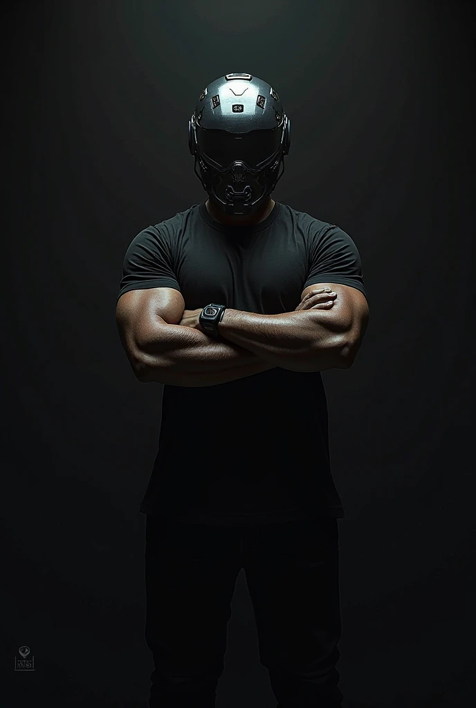 Man doing back pull-ups wearing a helmet on his head in black and white 