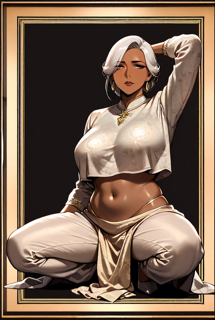 Dark woman, golden nipple ring, pubic hair