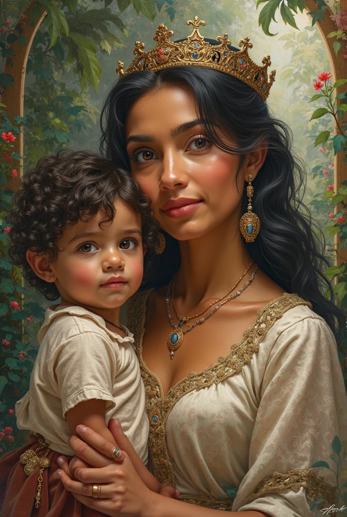 there is a woman and a sitting on a bench, portrait painting of a princess, princess portrait, disney photo realistic, photorealistic disney, royal portrait painting, painting of beautiful, masterpiece! portrait of arwen, in a oil painting style, adorable digital painting, disney weta portrait, realistic art, fanart, portrait of princess, royal portrait