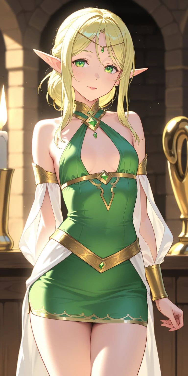 1girl,fgonero, nero, ahoge, blonde hair, (green eyes:1.5), hair between eyes,hair intakes,
BREAK black long dress,bridal gauntlets,jewelry,bare shoulders, cleavage, detached sleeves,elbow gloves,collarbone,
BREAK looking at viewer,standing ,(from below:1.2),(crossed arms:1.2),angry,
BREAK indoors, classroom,
BREAK (masterpiece:1.2), best quality, high resolution, unity 8k wallpaper, (illustration:0.8), (beautiful detailed eyes:1.6), extremely detailed face, perfect lighting, extremely detailed CG, (perfect hands, perfect anatomy),