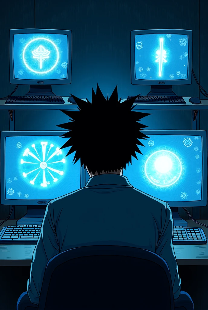 "An evil skull day trader sitting in front of several computers trading in the financial market on the mt5 platform, high quality image. Add the text to the image "Eder Santo Professional trader investments the terror in the financial market"