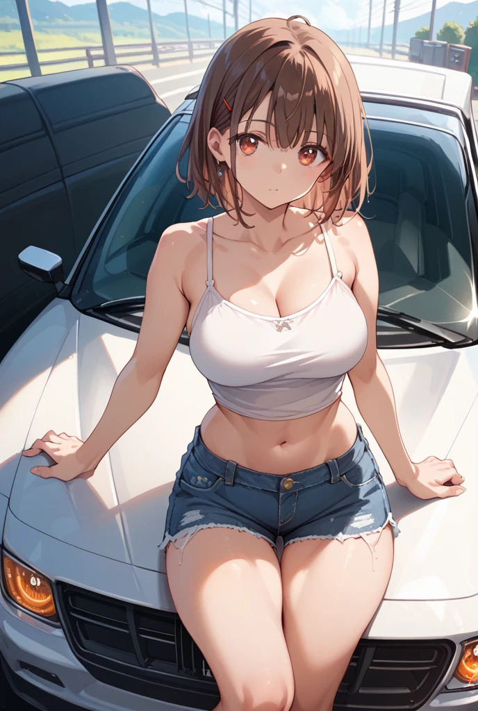 girl, Sweat, vapor, Medium chest, shy, fine hands, looking at the viewer, sexy look