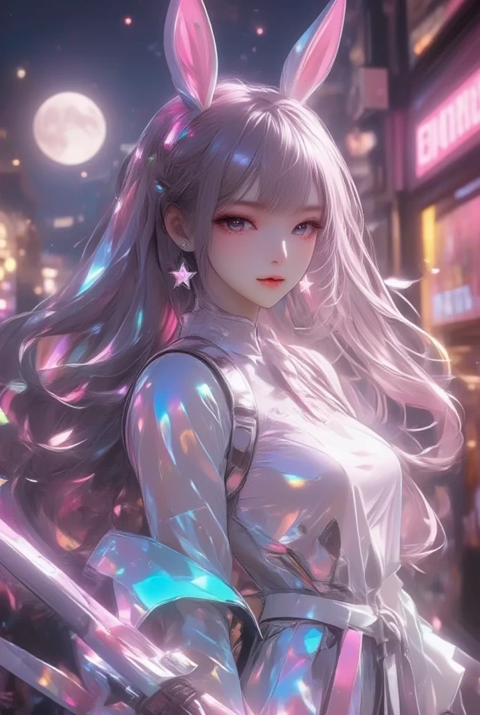 (masterpiece, top quality, best quality, official art, beautiful and aesthetic:1.2), (1girl:1.3), (fractal art:1.3),absurd, masterpiece, best quality, realistic, hyper-detailed, (shiny skin, sweaty:1.4), looking at viewer, slender, solo, miniskirt, long hair, white hair, red eyes, (thick thighs:0.5), dynamic lighting, high resolution, sharp focus, depth of field, medium breasts, masterpiece, best quality, ultra-detailed, illustration, ultra-detailed face, best quality face, adult, 1girl, 18 years old, adult, intricate detailed outfit, sexy pose, glowing red dress, cute, kawaii, digital art, finely detailed eyes, blushing, red cheeks, realistic, glowing eyes, fluffy jumper, skirt, parted lips, blush, night sky , cute, kawaii, digital art, finely detailed eyes, embarrassed expression, long_hair, blushing, moon in background, star_\(sky\), starry_sky in background, photorealistic, asian, woman, mix4