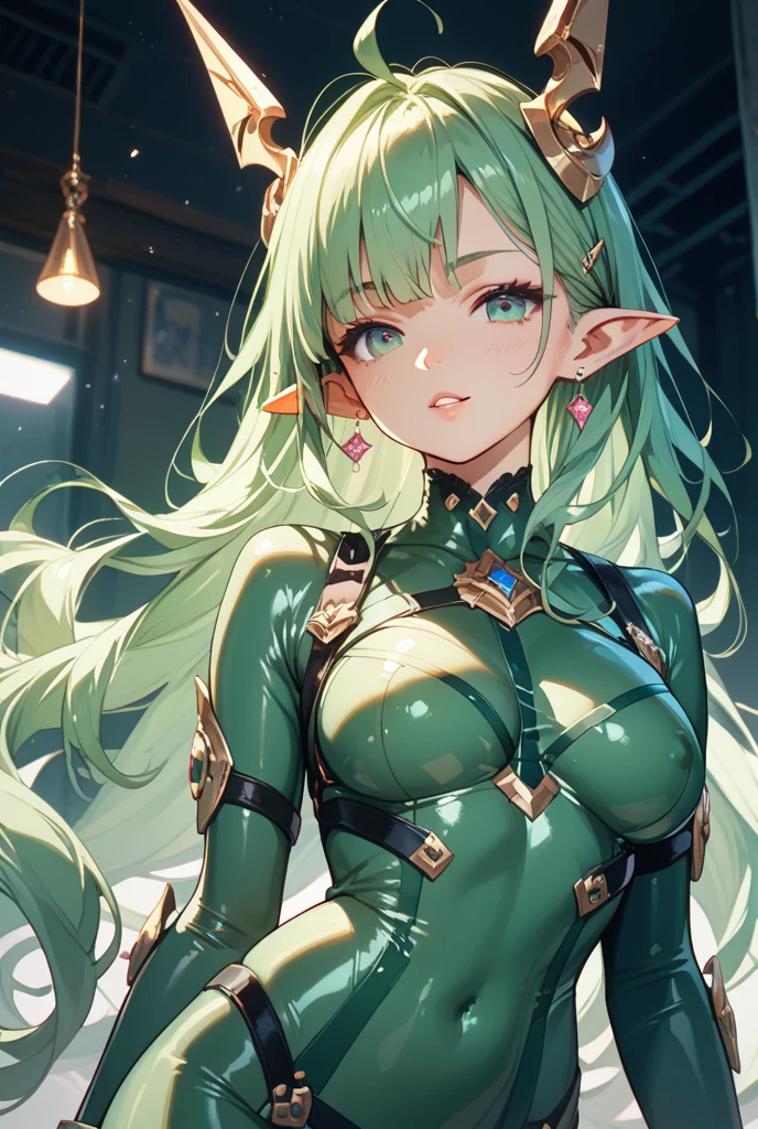 skinny, cute, green scaly skin, small horns, long neck, small ears, long golden mane, blue eyes, medium perky breasts, small perky butt, long tail, piercings, choker, sailor shirt, jean shorts, smile, waving, cool pose, in a shopping mall, cartoon, (furry fantasy level 9), cinematic, dramatic, masterpiece, dynamic view, full body,