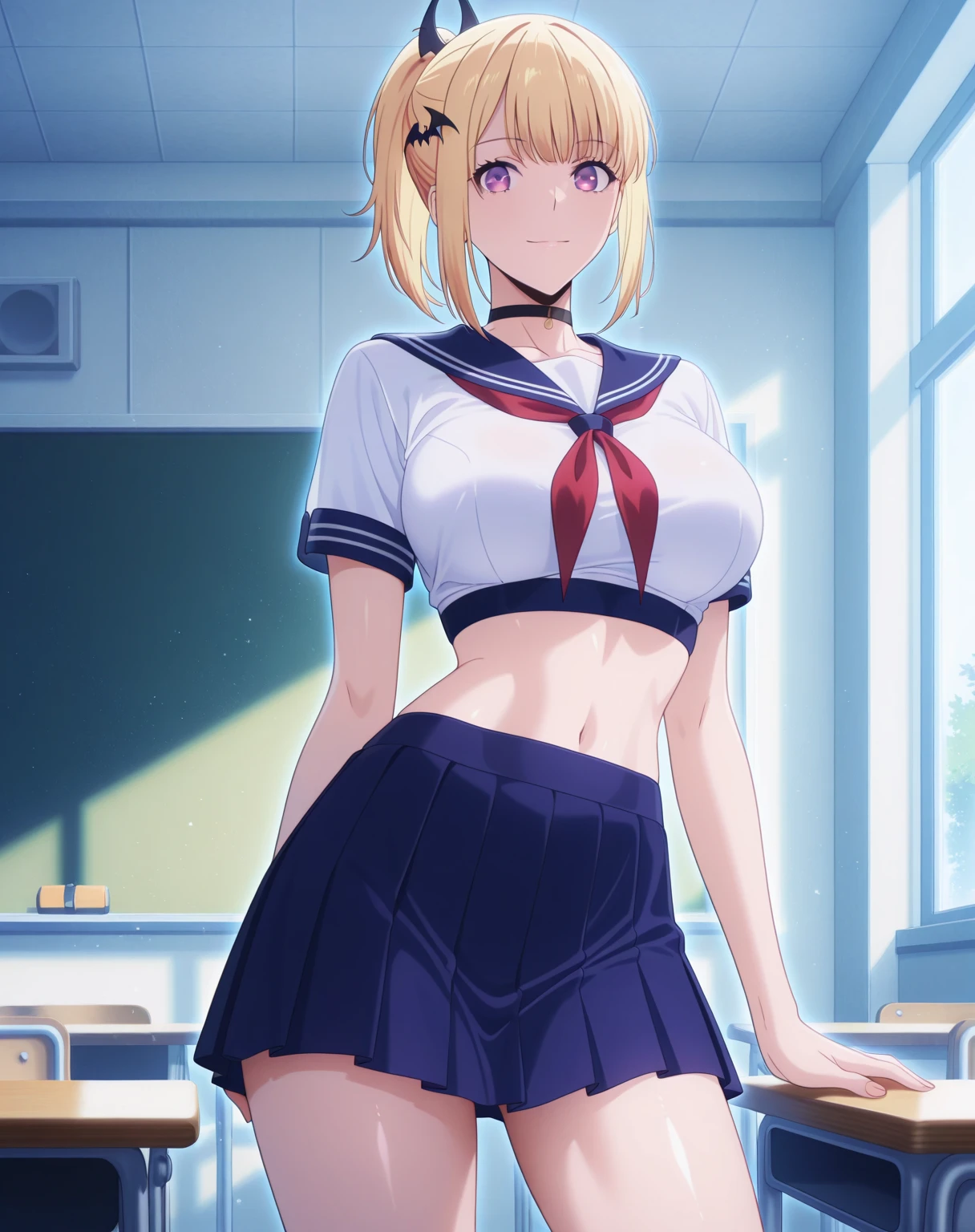 Anime Kawaii sexy Perfect Slim sensual body large breast and huge thighs, An intricate and highly detailed illustration of anime (Young girl) 8k, work of art, best qualityer, practical, very detailled, 1 mixed race girl, Healthy body, practical skin texture, breasts big, looking at the audience, cropped shirt, cropped skinny t-shirt, Vest, under,Vest showing leather, under , Miniature skirt, sexy pants, Torn shorts and exposed skin, Ripping shorts, showing underwear, The shorts are too tight,Perhaps'Cannot be compressed.,Lumiere, Facial Focus, good eyes, 精致的面容, bright face.., giorno, Outdoor cafe in the background, low angle shot, Watch below,Beautiful tattoos,belly cake,tattoo on arm,Waiting for the thigh tattoo,Waiting for the belly,chest tattoo
