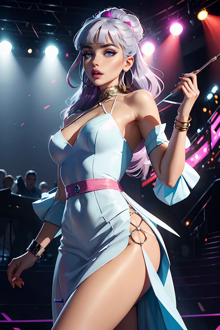 (masterwork:1.1), (photorealism:1.1), ((high angle POV:1.4)), (1bimbo), (looking up to camera:1.2), ((Selena Gomez)), whole arm tattoo, flushed, alternative woman, (open mouth), (luxury dress:1.1), golden chocker, detailed photograph, high detailed, HDR, sharp focus, focus on face, medium breasts, dark eyeliner, lipstick, (stay near billiard table), at night, background lights, color photo, shallow depth of field, damp hair, night club light