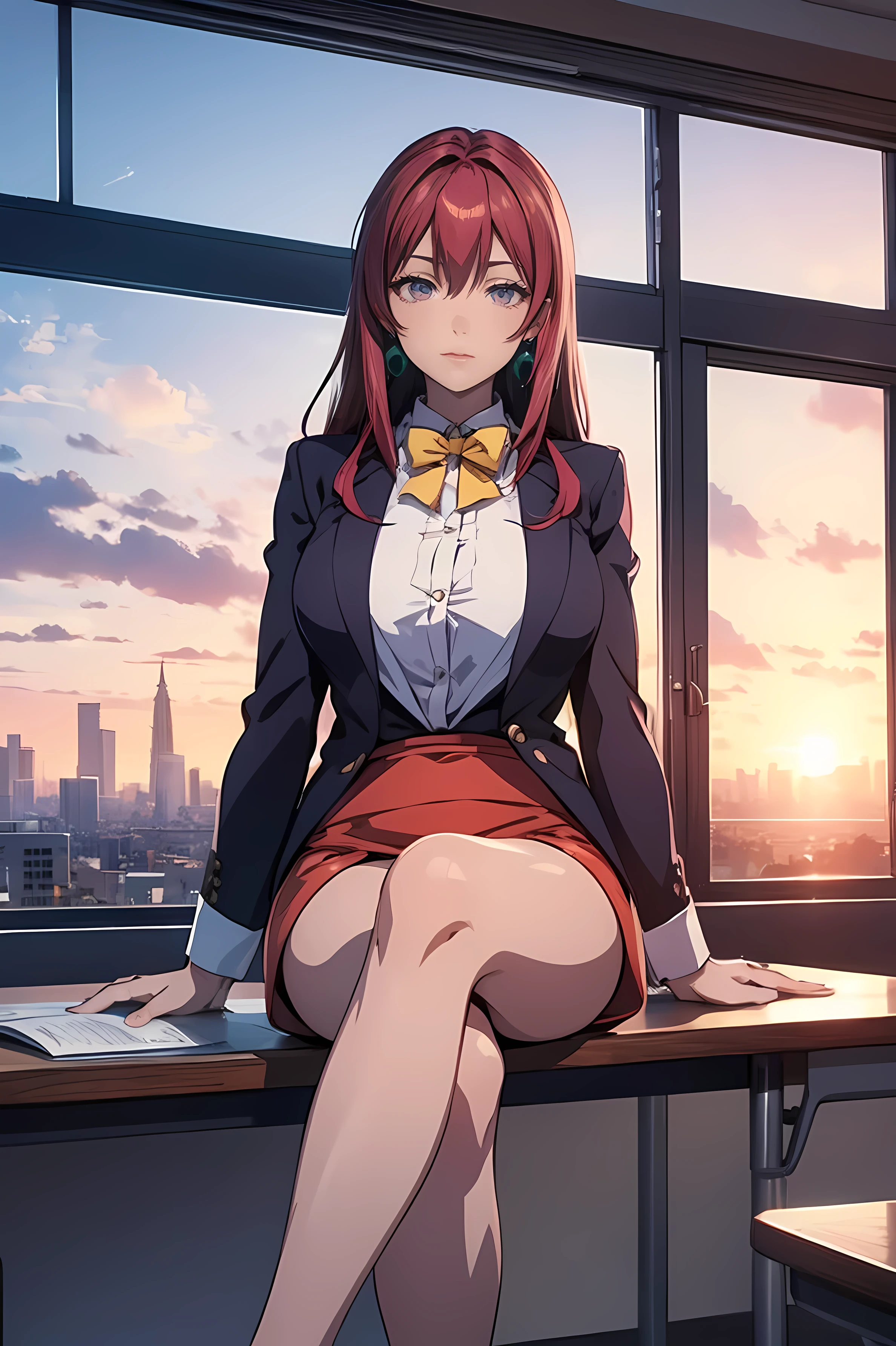 anime girl sitting on a chair in front of a computer desk, seductive anime girl, smooth anime cg art, 4k anime wallpaper, digital anime art, attractive anime girl, anime style 4 k, kurisu makise steins gate anime, cyber school girl, anime best girl, digital anime illustration, beautiful anime high school girl, anime girl desktop background