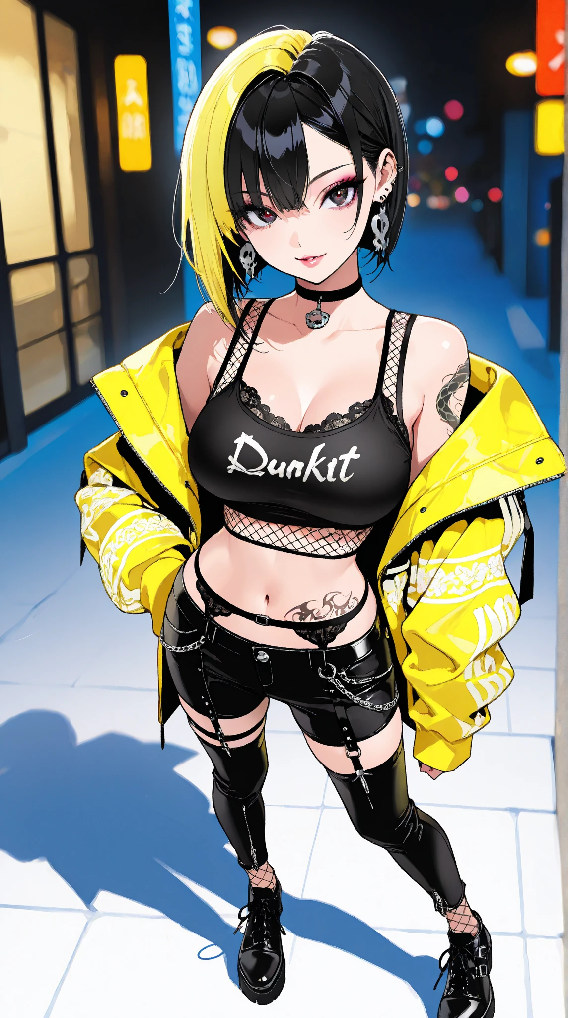 masterpiece, best quality, mature woman, blonde hair, sharp eyes, curvy body, dirty alley, thong, besides dumpster, front view, hand on thighs, hopeless eyes, despair eyes, slave tattoo, junkie, tattoos, eye bags, eye shadow, (skimpy clothing), bend over, (whore expression)