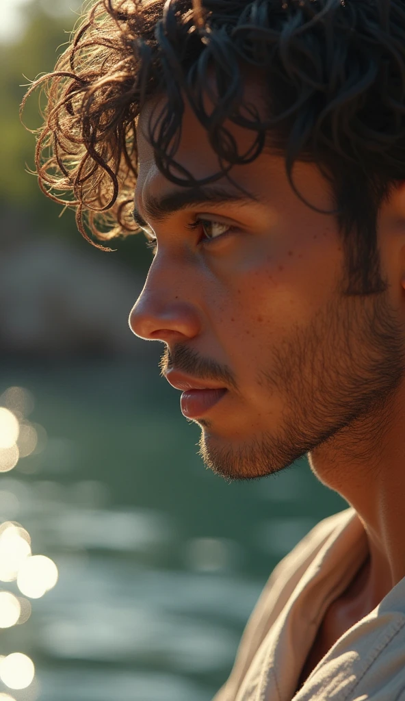 ((Melhor qualidade)), ((obra de arte)), (detalhado), perfect face of a man emerging from the water on a full moon night.
