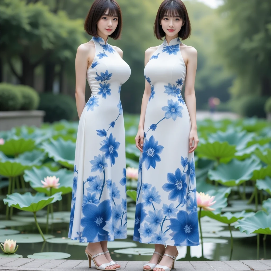 two asian women with huge breasts in panties, one asian is in a robe the other is naked, 1girl, breasts, solo, realistic, cover, japanese clothes, cleavage, magazine cover, (8K分辨率,close-up all over the body),(1womanl,18yr old,((Esther's facial features, thailand:1.8,Soft cute,s delicate face,详细的脸),confident smile),Fair smooth skin,(Best Skin Type:1.21),Exaggerated traditional hairstyle,((Skirt,High-waisted skirt,Bust-length skirt,Collared skirt,Pair it with extremely intricate jewelry, Luxury silk ski spinning,(Ultrathin,softness)),Elongated earrings,(Girl in a sea of flowers,Natural dependence,Naturally placed hands),delicate artwork,perfect hand,Ultra-fine clothing material),(lakeside,A peach blossom forest full of flowers,Exquisite setup details),(Professional lighting,动态照明),((Dignified and elegant,white colors,In pink,cyan colors))),(Golden section,Cinema lenses,Hasselblad photograp,tmasterpiece:1.3),(Xianxia,vintage art,trendsetting,Official propaganda,Art platform)