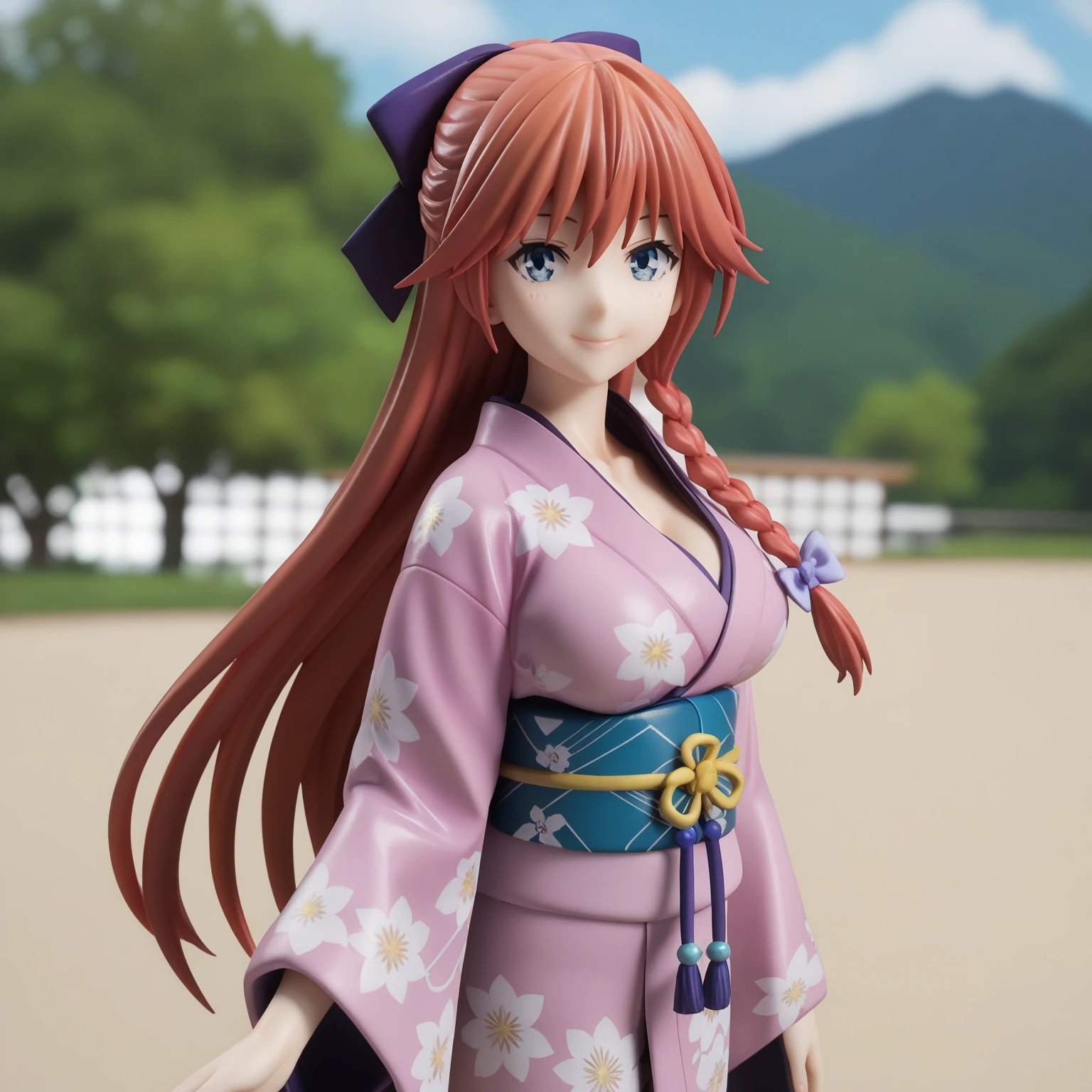 ((Highest quality)), ((masterpiece)), (detailed), （Perfect Face）、The woman is Maya Cordelia, with medium-long orange hair, wearing a gorgeous kimono and her hair tied in a Japanese style.