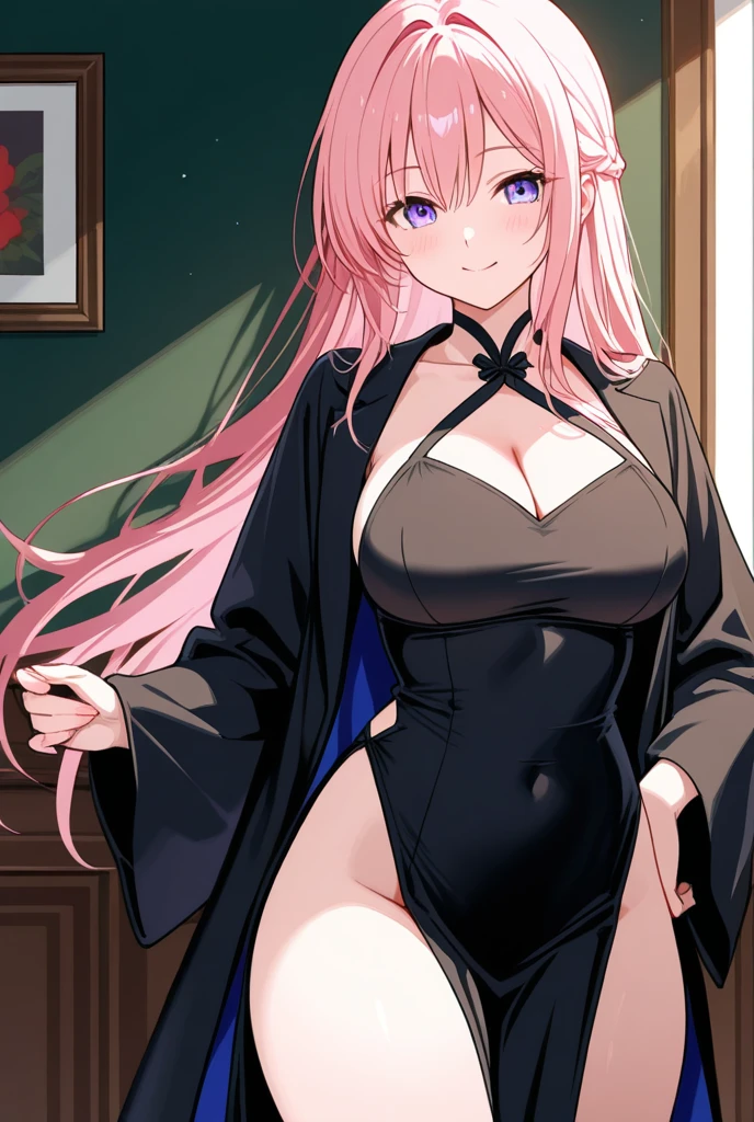 (Night:1.7), Japan, Tokyo, CityView, Before Window, Standing at attention, (Black_hoodie:1.3), hood_up,ribbed_sweater,Deep cleavage, demon,collarbone,choker, Pink_hair,Long_hair,Bangs,Red_eyes,hair_ornament, horns,hair_flower,red_flower, 1 girl, 20yo,mature female,Beautiful Finger,Beautiful long legs,Beautiful body,Beautiful Nose,Beautiful character design, perfect eyes, perfect face, looking at viewer, in the center of the image, NSFW,official art,extremely detailed CG unity 8k wallpaper, perfect lighting,Colorful, Bright_Front_face_Lightinasterpiece:1.0),(best_quality:1.0), ultra high res,4K,ultra-detailed, photography, 8K, HDR, highres, absurdres:1.2, Kodak portra 400, film grain, blurry background, bokeh:1.2, lens flare, (vibrant_color:1.2) (Beautiful,large_Breasts:1.4), (beautiful_face:1.5),(narrow_waist),