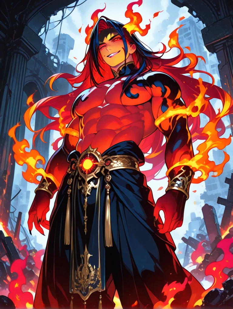 God of fire, a handsome muscular male fire dancer performing dramatic dance moves with mesmerizing fire effects, big chest, big pectorals, big nipples, cinematic dramatic lighting, incredible detail, 4k, photorealistic, captivating, magnificent, extraordinary, enchanting, fantasy, (1man Fire Dancer:1.4),flames,graceful
