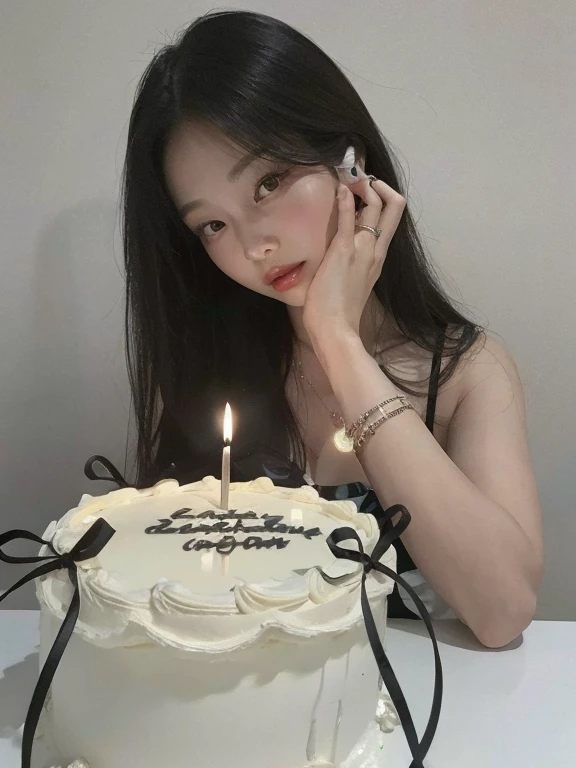 araffe woman holding a cake with a candle on it, jinyoung shin, holding a birthday cake, happy birthday, 2 2 years old, 21 years old, 18 years old, cruel korean goth girl, , ulzzang, 2 7 years old, 2 3 years old, 2 8 years old, wan adorable korean face, birthday cake