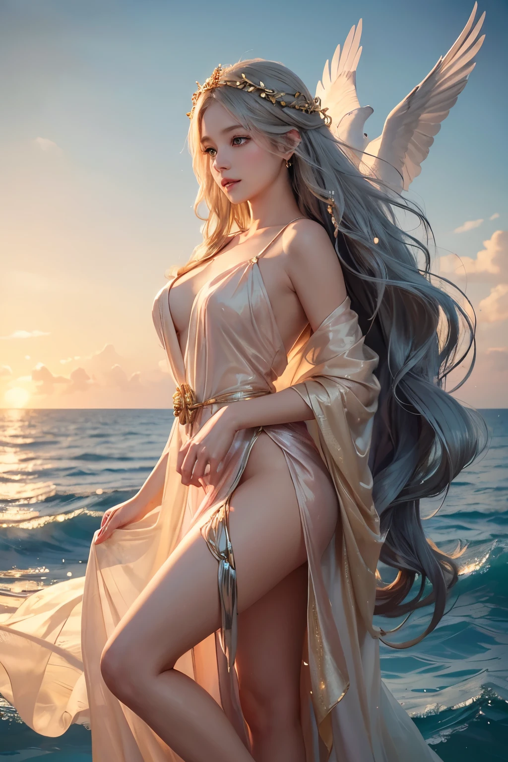 (Anatomically normal:1.8)、(Very high exposure:1.8)、(9Life-size small face:1.8)、(Nipples:2)、Super long, shiny, super straight silver hair that reaches down to her waist、(Straight, overly long bangs:1.8)、(Her long, silvery hair fell straight down to her waist, undisturbed by the wind.:2)、A full-body photo showing the top of your head and the bare toes of your beautiful feet、Professional top-class gravure idol、(She is a very attractive woman with a beautiful hourglass figure and a beautiful figure.:1.8)、(Thin and slender build:1.8)、(Too thin waist:1.8)、(Too big blue eyes:1.8)、Exposed, bare, beautiful legs that are too long and too thin、(The beauty of her naked legs, so thin:1.8)、(Professional top-class gravure idolらしい胸を強調したセクシーな直立して綺麗で細い足を揃えているポーズ:1.8)、(A full-body photo showing the top of your head and the bare toes of your beautiful feet:1.8)、Bare deep collarbone、Naked smooth shoulders、(Deep cleavage:1.ung, firm, large, beautiful breasts:1.8)、(Very large breasts:1.8)、(Nipples:2)、(Too big blue eyes:1.8)、(Very neatly trimmed, thin and beautiful eyebrows:1.8)、ブランド物のhigh qualityな露出度の非常に高い超コンパクトなスミレ色のストラップレスブラジャー、(A strapless bra that's so compact it's practically non-existent:2)、(Ultra compact, ultra micro, virtually non-existent strapless bra:2)、ブランド物のhigh qualityなViolet string panties、(Violet string panties:2)、(Yo, firm, beautifully shaped large breasts:1.8)、(Nipples:2)、A posture of cooperation with a proudly protruding chest、(Desire to show more naked skin:1.8)、(logo、masterpiece、16K、high quality、Very detailed、Narrative poem、Particle Effects、Dynamic Effects、Written boundary depth、Cinematic Light、Lens flare、Ray Tracing))、Fantasy、Big, beautiful blue eyes、Super long, shiny, super straight silver hair that reaches down to her waist、(Her long, silvery hair fell straight down to her waist, undisturbed by the wind.:2)、(Her characteristic silver hair is straight and falling down, not blown around by the wind or anything else.:2)、(Long, silvery, straight, untouched hair in a calm, windless environment:2)、A beautiful, symmetrical face、(Too beautiful small face:1.8)、(9Small face with small proportions:2)、(Nipples:2)、A beautiful and small face created by a professional makeup artist to perfection、(A beautiful woman with a small face that is so beautiful you can't help but stare.:1.8)、(A refreshing and bright smile:1.8)、A beautiful and gorgeous woman with a beautiful appearance、(Amazingly beautiful appearance:1.8)、(All you need is a compact strapless bra and a mini skirt2Only one suit is on:1.8)、(A strapless bra that's so compact it's practically non-existent:2)、(Ultra compact, ultra micro, virtually non-existent strapless bra:2)、(Violet string panties:2)、(Nipples:2)、Beautiful, natural skin tone that's not too white、Branded stylish design dark purple bare toes、jewelry、A too beautiful angel who descended to earth、Silver Earrings、Hip Up、(She is a beautiful woman who is acknowledged by everyone, and she wears revealing clothes and has a beautiful small face.:1.8)、(The chest-pushing posture emphasizes the beautiful shape of large breasts.:1.8)、(Desire to show more naked skin:1.8)、A full-body photo showing the top of the head and the bare toes of long, slender, beautiful legs、Professional top-class gravure idolらしい胸を強調したセクシーなポーズ、(A full-body photograph of you standing, from head to toes:1.8)、(Her beautiful legs are neatly aligned:1.8)、(Her legs are too long, too thin, too beautiful, and perfectly aligned.:2)、(The straight and beautiful legs are just too beautiful:2)、(She looks at the viewer with her sexy eyes and desire, as if she is genuinely in love with him.:1.8)、(A bra that's so compact and so micro that it's practically nonexistent:2)、(ブランド物のhigh qualityなViolet string panties:2)、(Violet string panties:2)、(Nipples:2)、(A full-body photo of a woman standing with her legs together wearing string panties:2)、(One beautiful woman:2)、(Nipples:2)、(Absolutely one woman:2)