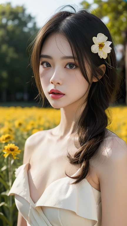(((Exposing breasts 1.6))),(((Exposing breasts 1.6))),(((Exposing breasts 1.6))),masterpiece, Highest quality, 8k, Absurd, Beautiful medium long bob hair,Woman in her late 20s, That shy expression is cute, （Sensual Style）,(（Seven episodes were filmed..........1.4）), (Naked 1.5), No makeup, The near road and the far road, Written boundary depth, Surreal, High resolution, photograph, Sharp focus, Face lamp, Dynamic Lighting, highest detailed, ,Extreme detaileds、Super detaileded、detailed、Real Skin、elegant features、Positive and optimistic、（The background is a colorful flower field)
