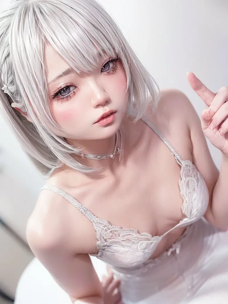 She is a silver wolf beastkin, so she doesn't wear any clothes.、white and beautiful skin、Hairless labia、silver eyes、cute smile、short cut hair、Completely naked、Squirting、Wetting、