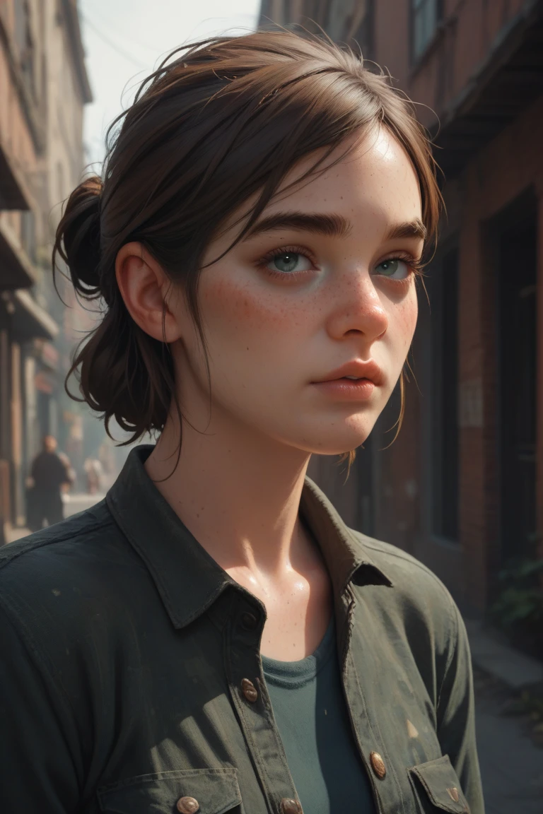 modelshoot style, (extremely detailed CG unity 8k wallpaper), full shot body photo of the most beautiful artwork in the world, (((Ellie Williams)), ((The Last Of Us))), ((apocalyptic environment)), looking at viewer, professional majestic oil painting by Ed Blinkey, Atey Ghailan, Studio Ghibli, by Jeremy Mann, Greg Manchess, Antonio Moro, trending on ArtStation, trending on CGSociety, Intricate, High Detail, Sharp focus, dramatic, photorealistic painting art by midjourney and greg rutkowski