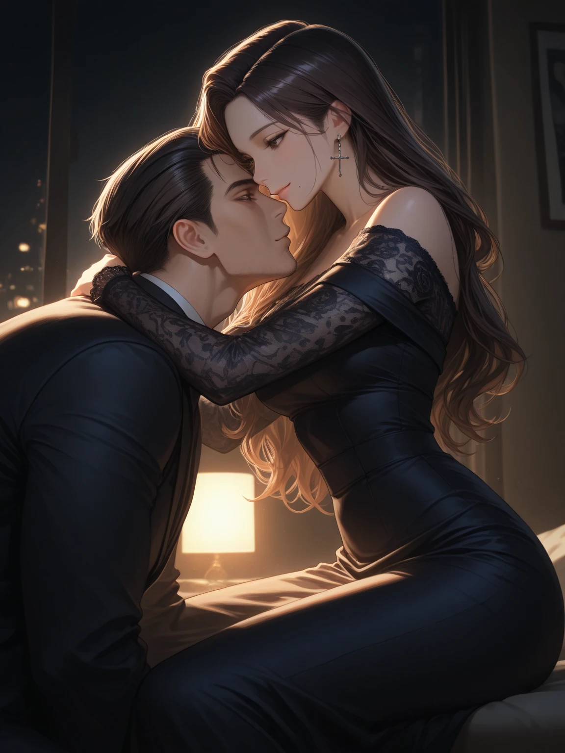 (best quality, 4k, 8k, high resolution, masterpiece:1.2), over-detailed, (realistic, photorealistic, photorealistic-realistic:1.37), intimate, frank, exciting, unbridled emotions, deep connection, smooth movements, moans, sweaty bodies, ecstatic pleasure, pleasure-filled expressions, skin-to-skin contact, seductive eye contact, prominent muscles, lustful desires, electrifying chemistry, undressing, passionate hugs, teasing whispers, gentle touches, captivating gaze, orgasmic bliss, delightful beauty, intertwined limbs, seductive atmosphere, lustful energy, bright colors, soft lighting, artistically composed, desirable curves, irresistible charm, undeniable attractiveness, pleasure-inducing poses, a young guy has sex with a girl, missionary standing position, NSFW, A girl in a short skirt sits on a table (skirt is up), The girl throws her leg over the guy's waist, gently moans with voluptuousness, gentle hugs, excitement, the guy holds her hip, In a fit of passion, almost all clothes are removed, the dick is already in the pussy, oozing from the pussy, energetic frictions, they merge in love ecstasy, The girl throws her head back in bliss back, beautiful curve of the neck, long hair hanging down,