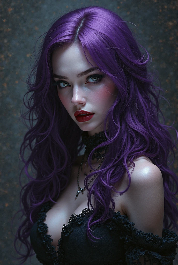 Very sexy girl, Detailed lips, detailed eyes, detailed eyelash, detailed face, cheveux violet, visage de séduction, ((violet make-up)), photo du milieu du corps, ((porter un costume)),(( Une cravate violette, photo noir et blanc et violet, only black and white and purple photo)), (((photo noir et blanc et violet, only black and white and purple photo, purple only on iris and make-up and hair, pale white skin)))