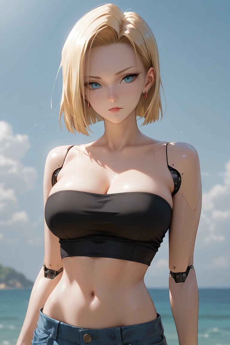 (tetas enormes), tetona, Obra maestra, La mejor calidad, Samui, Black bra, bragas, escote, Disparo de vaquero, Mirando al espectador, sin emociones, Mountains, nubes,