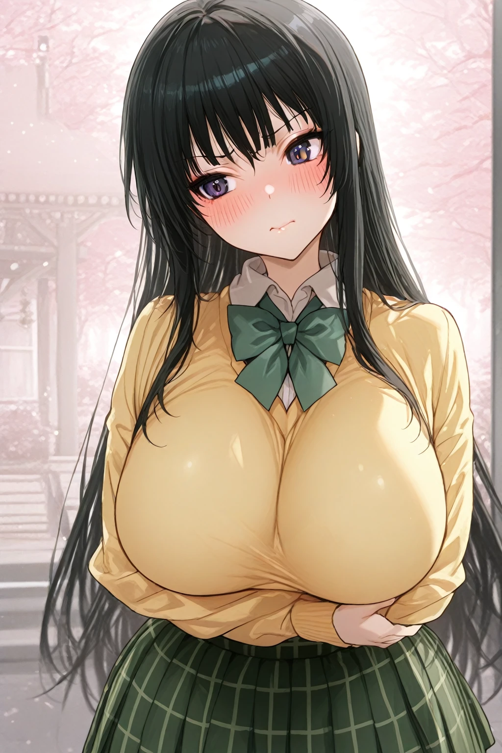 ((Chest up:1.3))、(Huge breasts、Cleavage:1.9),Anna Yamada,gigantic breasts,A big smile、(naked:1.7)、(In the row of cherry blossom trees)、blue sky、Outdoor、(Wearing a collar:1.5)、Earrings、Earrings、bracelet,(Delicate facial features:1.5)、(masterpiece, Highest quality, High resolution, Super detailed, 8k, 4K),(Put your hands behind your head:1.9),ponytail,(Beautiful Face:1.5),(nsfw:1.2)、Show off your armpits,Spread Armpit、Absurd、Highest quality,looks happy、Show your side、Armpit hair、Focus on the chest,Small nipples、Small areola、Cleavage、Breastfeeding