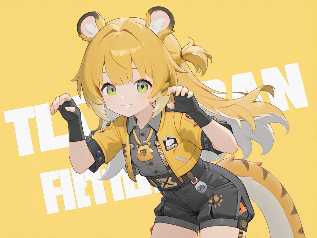 master-piece,hyper quality, hyper detailed,perfect drawing,1 beautiful girl, tiger print bikini, tiger ears, tiger tail, tiger palm, tiger paws, tiger fingers, sharp claws, sharp fangs, hunter's eyes aiming at prey, black and blonde mesh, sharp eyes, height 177cm, three sizes B95W60H90, kneeling, pow pause、(character sheet:1.4), (concept art:1.4)
