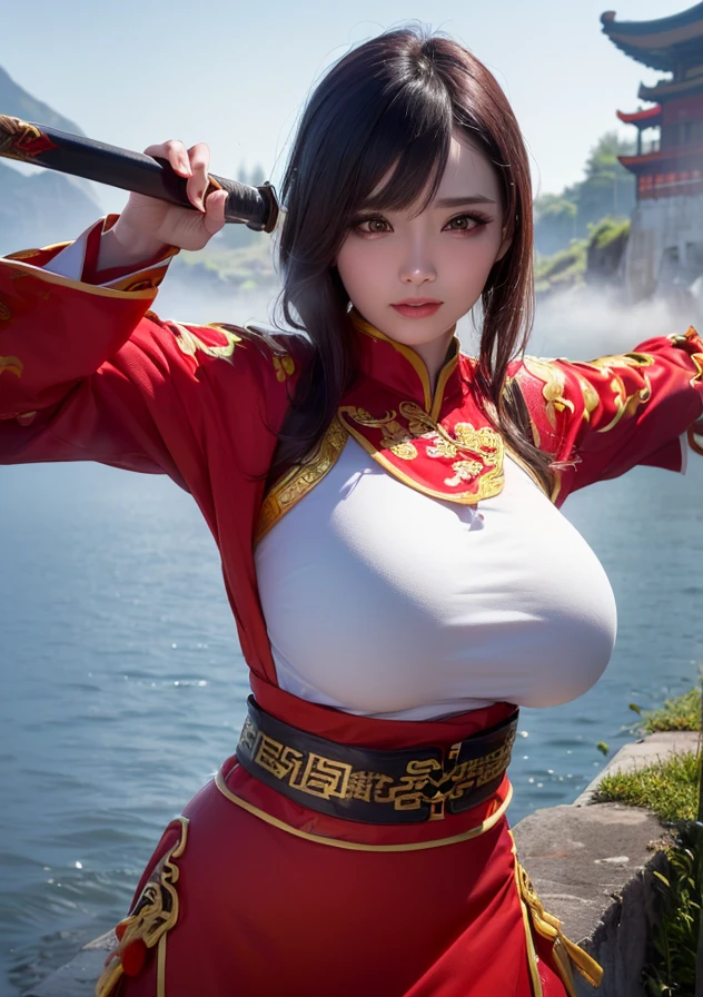 top-quality、masterpiece、超A high resolution、(White Dragon Armor)、(((Colossal tits))),Blue Dragon Armor、(Wearing a beautiful crown made of jewels),(Photorealsitic:1.4)、Raw photo、女の子1人、Golden hair、((Floral hair ornament))),glowy skin、(((Chinese Dragon)))、(Gorgeous Jewelry Necklaces)、Natural remains、(Mystical expression)、(Full Body Angle)、(Fight big dragons)、With a beautiful knife、(((Mansuji))),(Pink Metal Bikini)、(beautiful forest background)、(((Precipitous cliffs)))、(Castle background)、((super realistic details))、portlate、globalillumination、(sexypose)、Shadow、octan render、(One-Eyed Scouter)、8K、ultrasharp、Colossal tits、Raw skin is exposed in cleavage、metals、Details of complex ornaments、Japan details、highly intricate detail、Realistic light、CGSoation Trends、Blue eyes、radiant eyes、Facing the camera、Precipitous cliffs、Toostock、(Full Body Angle)、(veils)、(((Heavy Big))),See listeners、