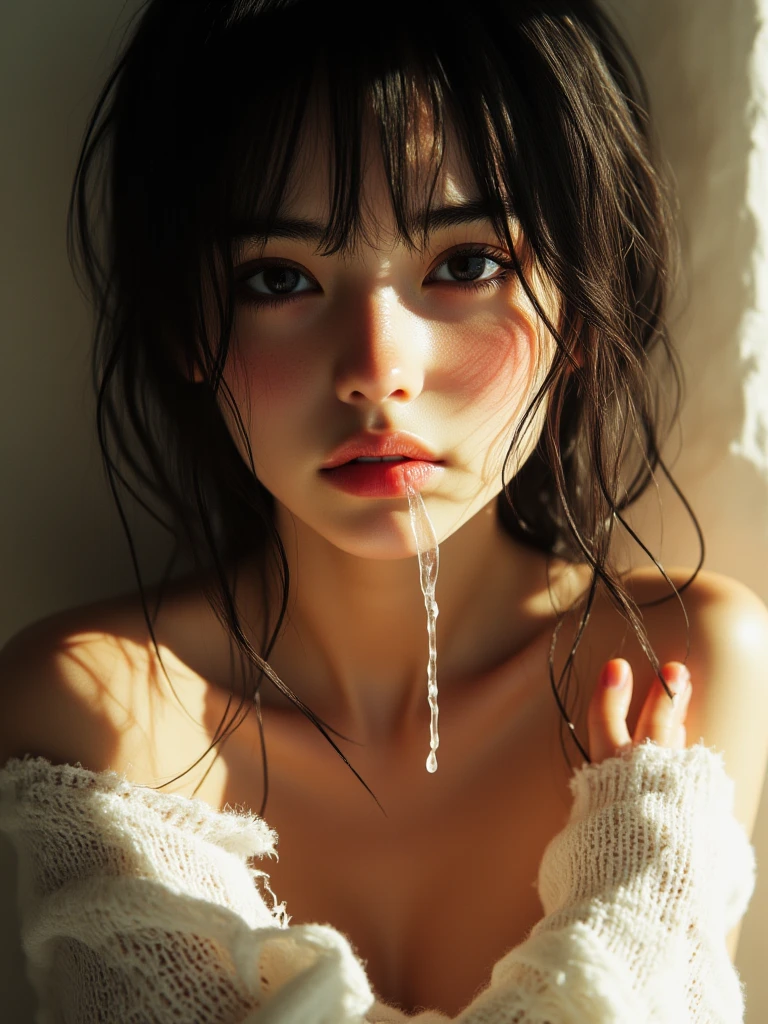 (In 8K、RAW photography、top-quality、master-piece:1.2)、(Reality、real light:1.37)、1girl in、japan、19 years old、Female、((South Pole))、Soft natural light、((detailed face))、Detailed Lips、(Fine Eyes)、More skin、二重まぶた、((Wet Komono))、(Protruding nipples:1.1)、(Cammel toe)、perfectbody、(body dripping wet:1.4)、oily shiny skin、((dark-brown hair、Colossal：1.2))、(Soft natural light、The Woods:1.2)、(Highly detailed facial and skin texture)、二重まぶた、((Ponytail))、(Splashing water)、((Closed eyes))、((Under the rain))、(long-haired)、((Eat rice cakes.))、((looking up))、full entire body,Very big.,