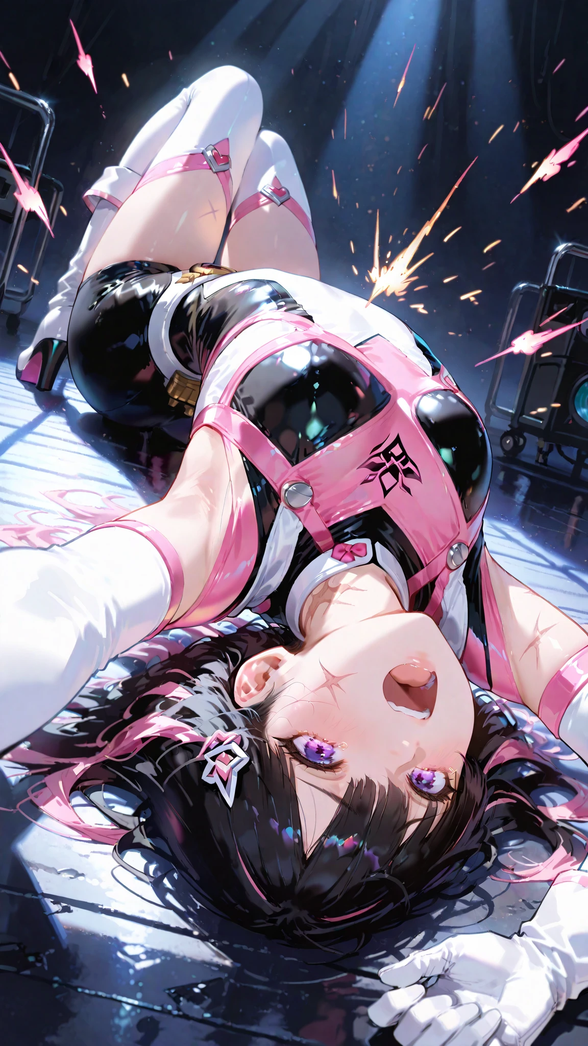 ((((Ultra-illustration style:1.0)))),Best Quality,Best Anime,masterpiece,Ray Tracing, Global Illumination,upside down,One person,only, Knees up, Highest quality,masterpiece,The ultimate solution,Sophisticated,Very colorful,color,Female Fighter,(Kneeling position)Mature Woman,Black super short hair,Tight combat suit,Tight suit