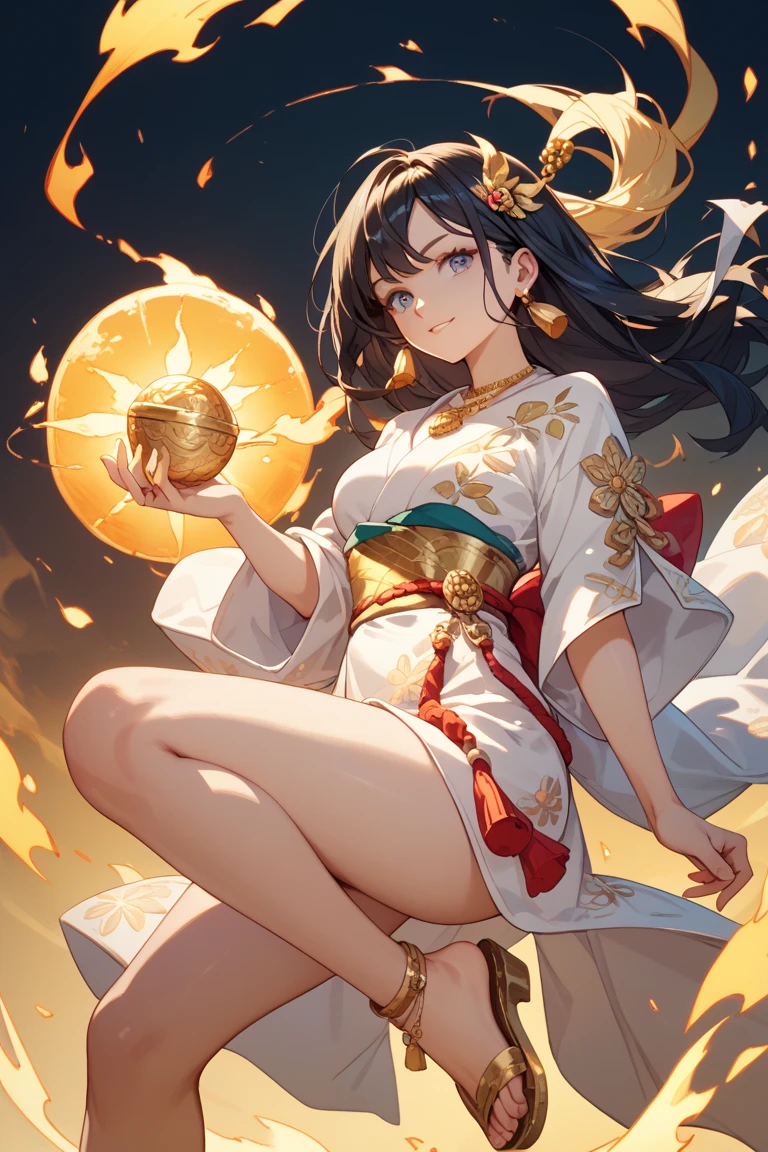 Black Hair, Immortal, Beauty, Royal sister, Stepmother, Gold Yellow Taoist robe, Golden Phoenix Coronet, Hair Bunch, Beautiful , Mature Woman,Sunshine